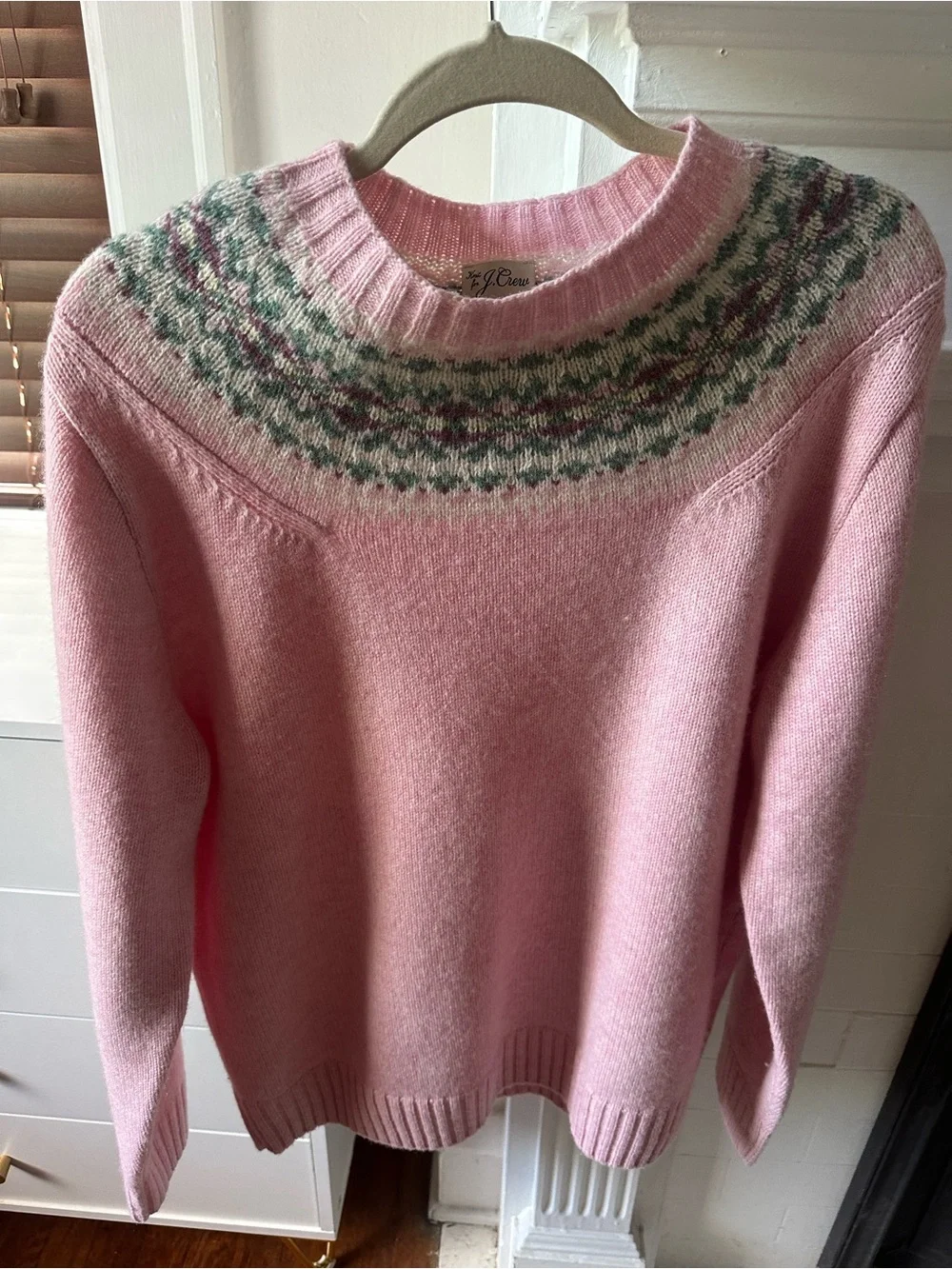 J. Crew Pink Fair Isle Yoke Crewneck Sweater
